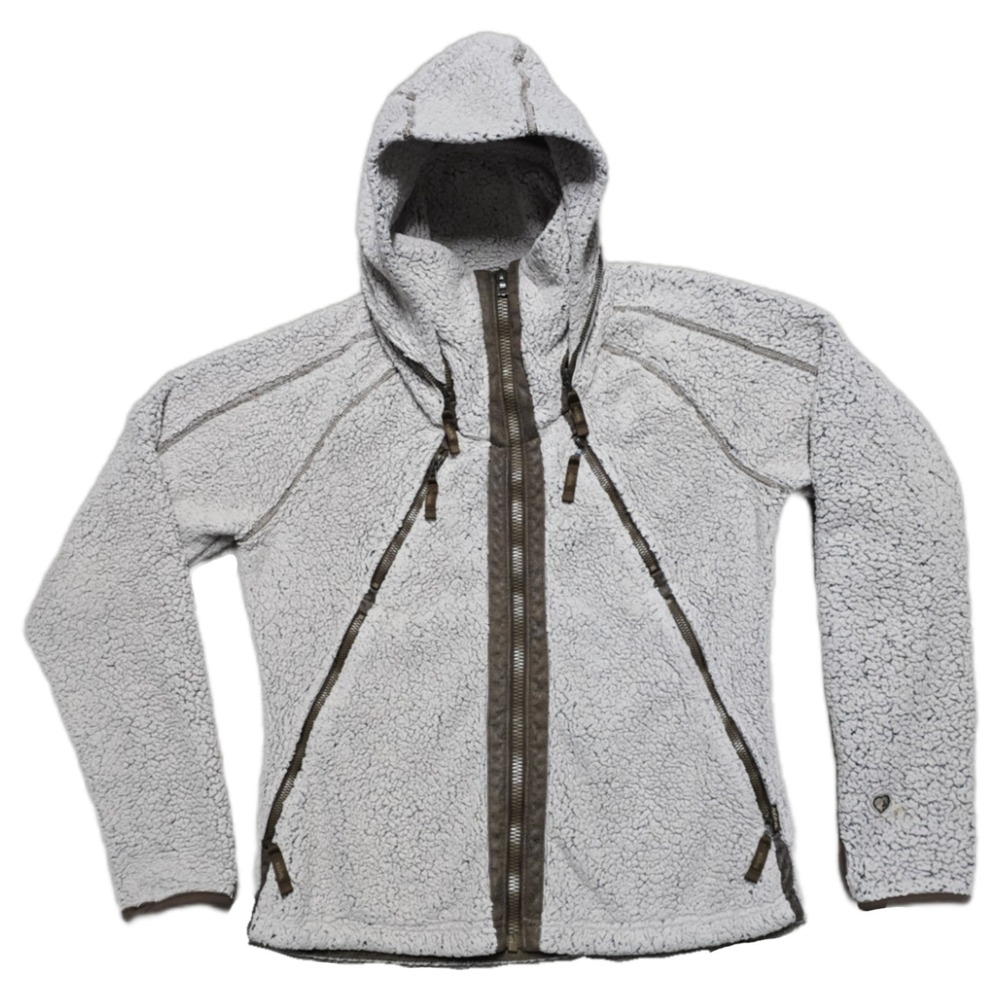 Kuhl Women's Flight Jacket Sz Medium Beige Fleece Full Zip Oatmeal Sherpa Hooded